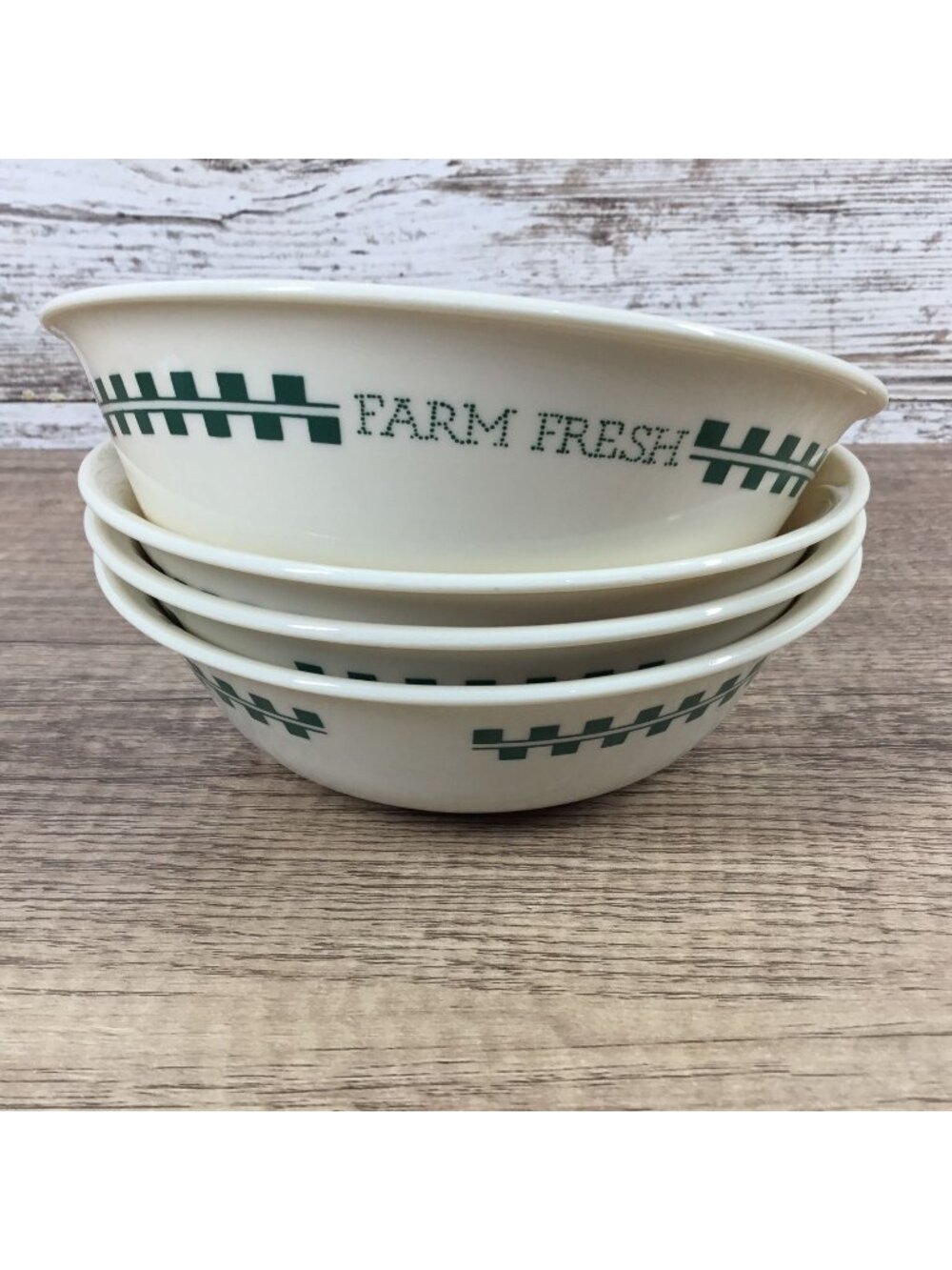 Set of 4 Corelle Farm Fresh Cereal Bowls Beige Green Checkered Pattern 6.25"